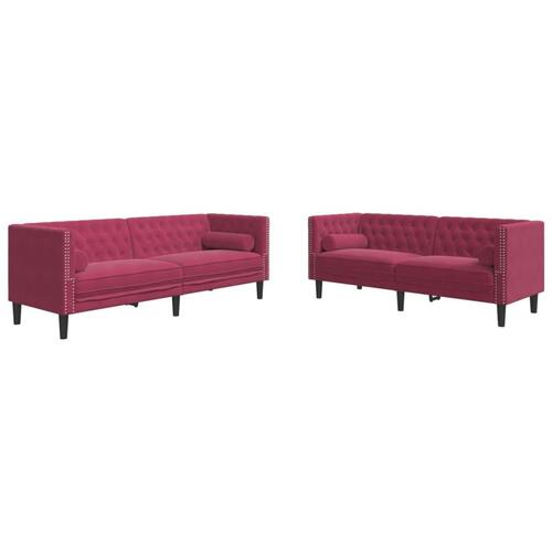 2-personers Chesterfield-sofasæt med puder fløjl vinrød