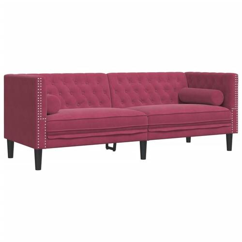 2-personers Chesterfield-sofasæt med puder fløjl vinrød