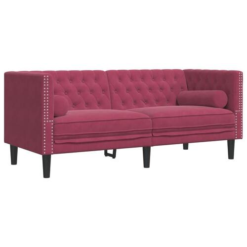 2-personers Chesterfield-sofasæt med puder fløjl vinrød