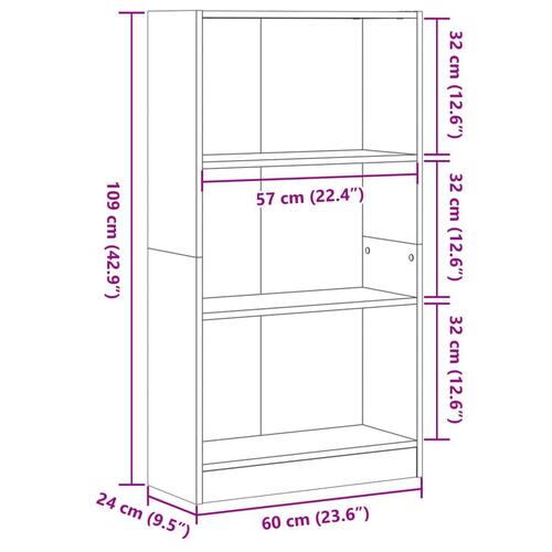 Bogreol 60x24x109 cm konstrueret træ sonoma-eg