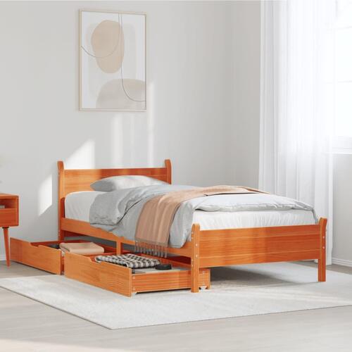 Sengeramme uden madras 75x190 cm massivt fyrretræ gyldenbrun