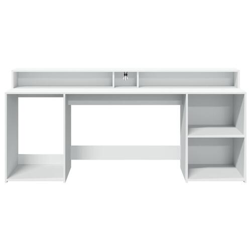 Skrivebord med LED-lys 200x155x91 cm konstrueret træ hvid