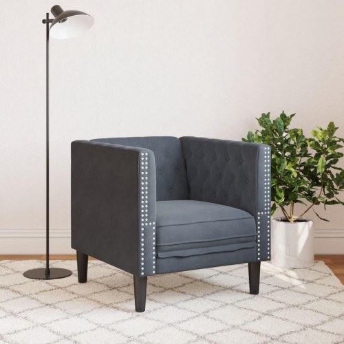Chesterfield-sofastol i mørkegrå velour