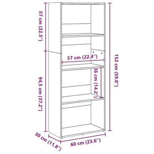 Bogreol 60x30x152 cm konstrueret træ kunsteg
