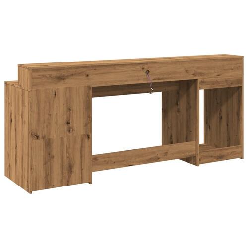 Skrivebord med LED-lys 200x55x91 cm konstrueret træ gammelt eg