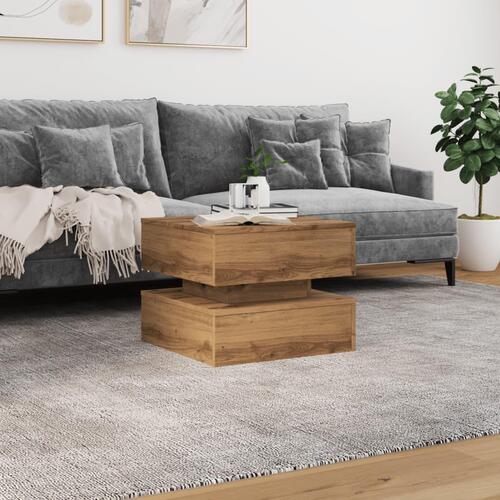 Sofabord med LED-lys 50x50x40 cm egetræsfarve