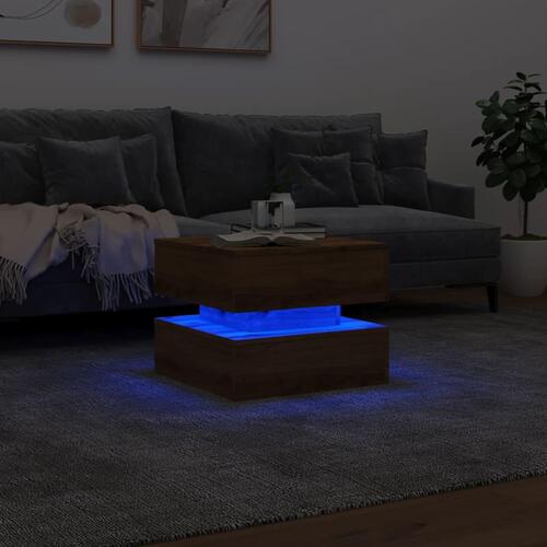 Sofabord med LED-lys 50x50x40 cm egetræsfarve