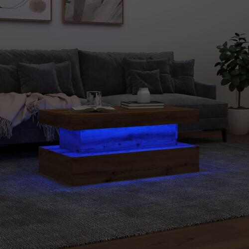 Sofabord med LED-lys 90x50x40 cm kunsteg