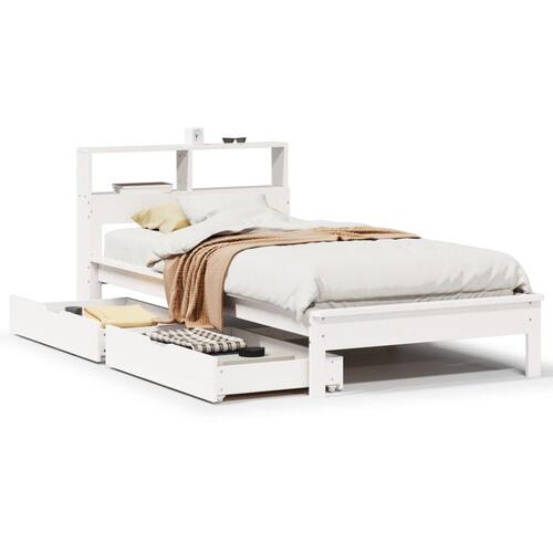 Seng med reol uden madras 90x190 cm massivt fyrretræ hvid