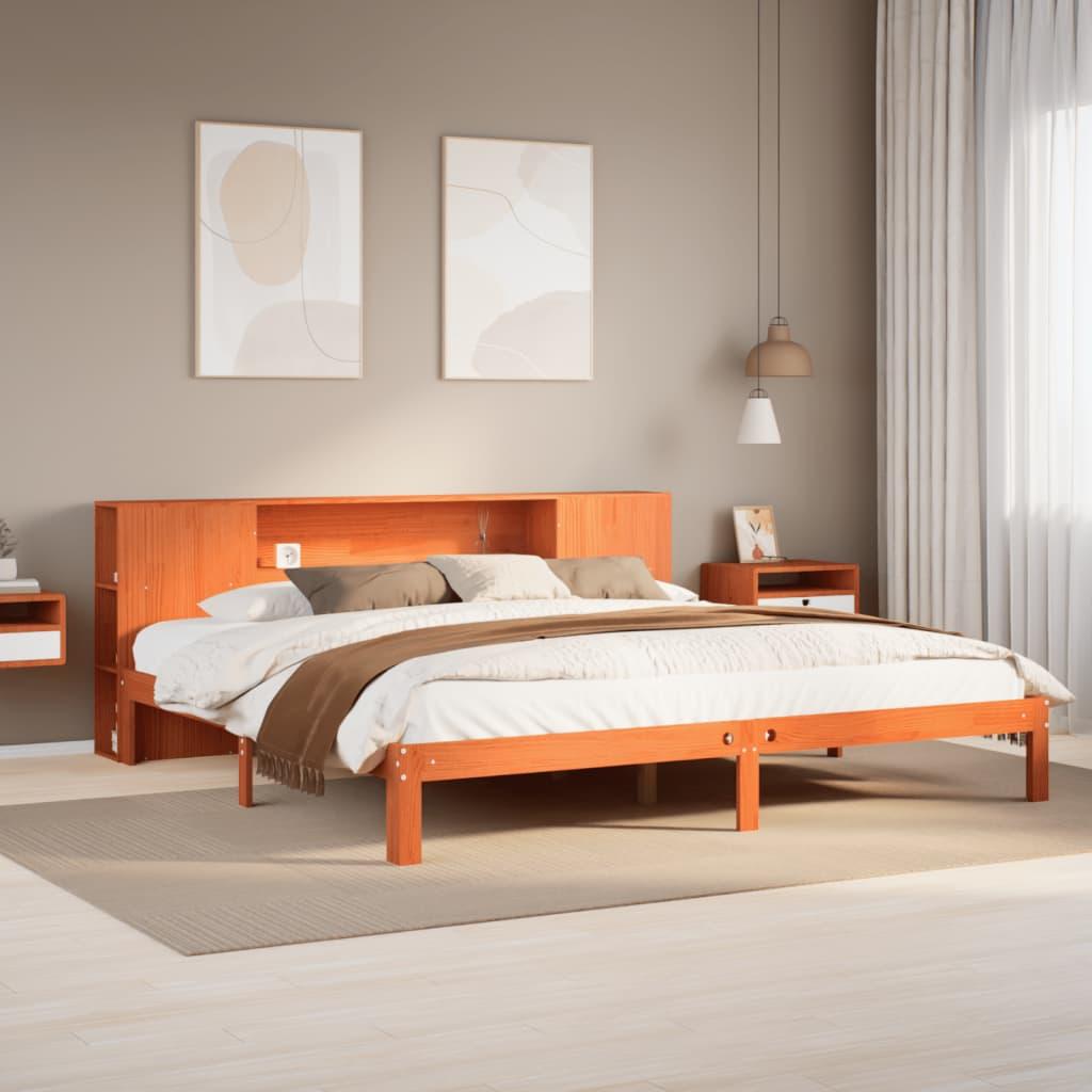 Seng med reol uden madras 180x200cm massivt fyrretræ gyldenbrun