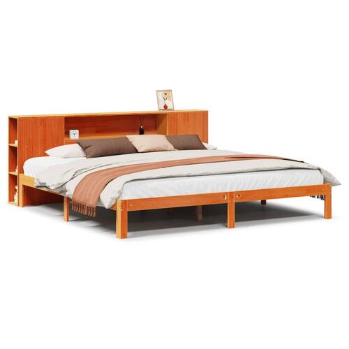 Seng med reol uden madras 180x200cm massivt fyrretræ gyldenbrun