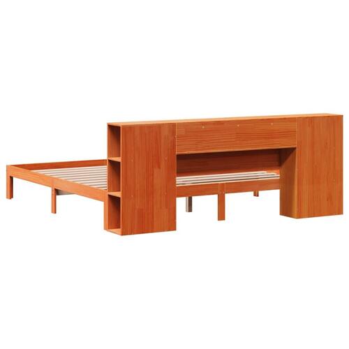 Seng med reol uden madras 180x200cm massivt fyrretræ gyldenbrun