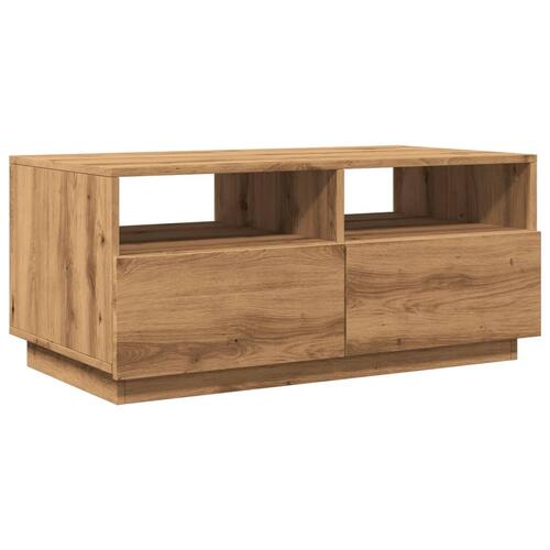 Sofabord med LED-lys 90x49x40 cm egetræsfarvet