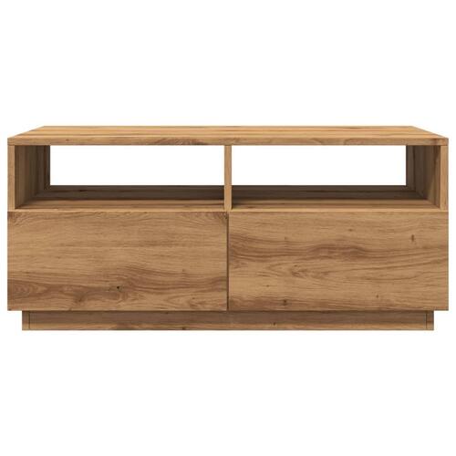 Sofabord med LED-lys 90x49x40 cm egetræsfarvet