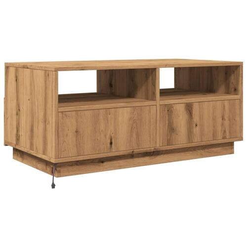 Sofabord med LED-lys 90x49x40 cm egetræsfarvet