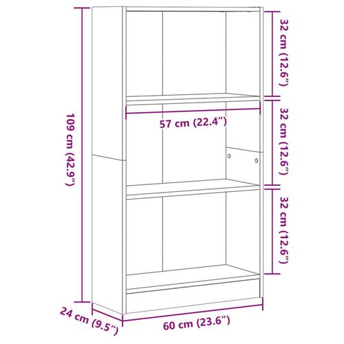 Bogreol 60x24x109 cm konstrueret træ brun egetræsfarve