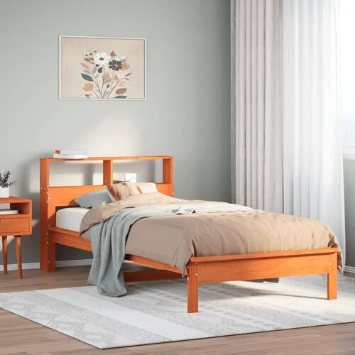 Seng med reol uden madras 90x190 cm massivt fyrretræ gyldenbrun