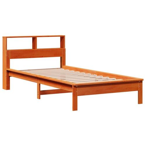 Seng med reol uden madras 90x190 cm massivt fyrretræ gyldenbrun