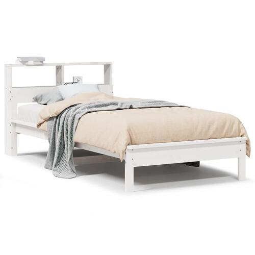 Seng med reol uden madras 75x190 cm massivt fyrretræ hvid