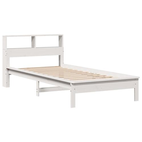 Seng med reol uden madras 75x190 cm massivt fyrretræ hvid