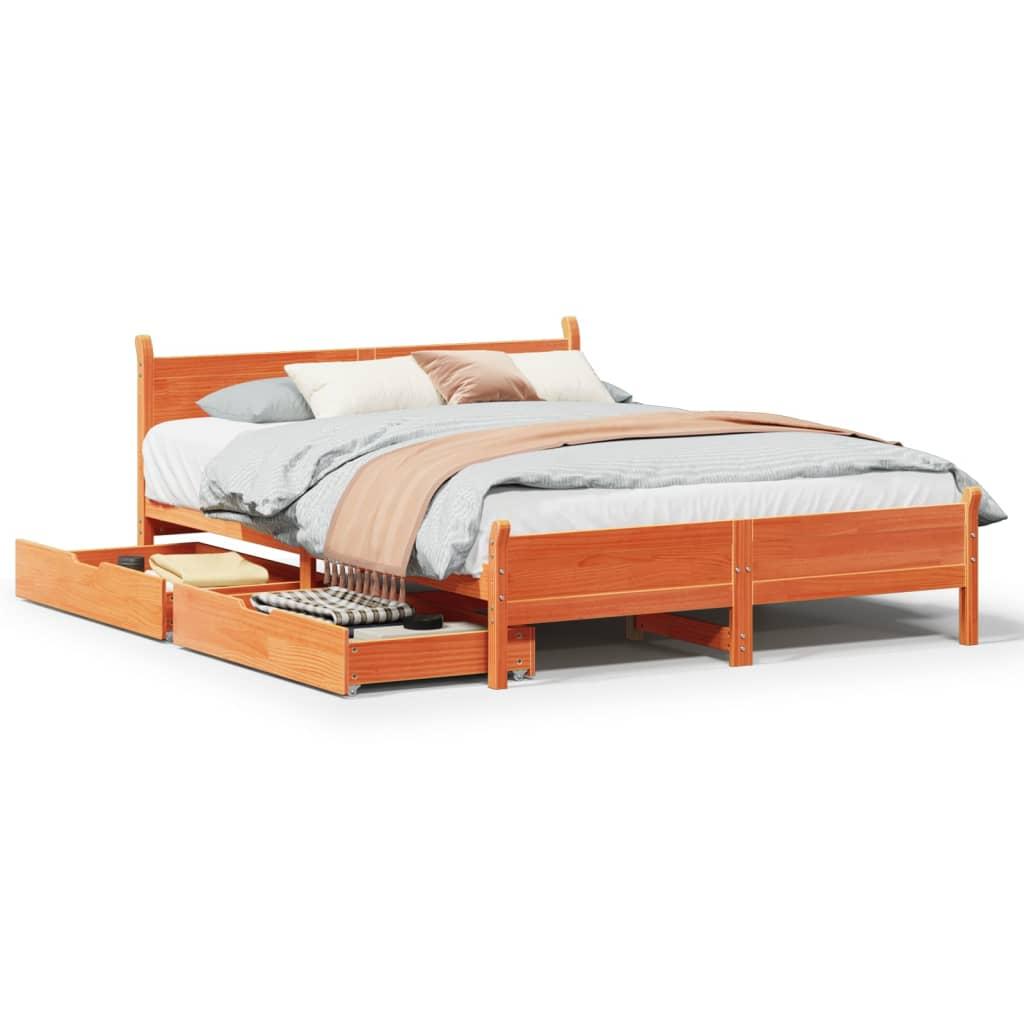 Sengeramme uden madras 160x200 cm massivt fyrretræ gyldenbrun billede