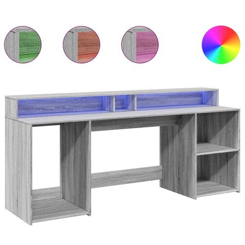 Skrivebord m. LED-lys 200x55x91 cm konstrueret træ grå sonoma