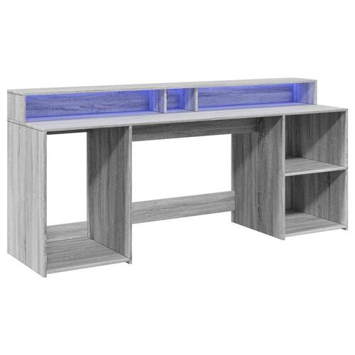 Skrivebord m. LED-lys 200x55x91 cm konstrueret træ grå sonoma