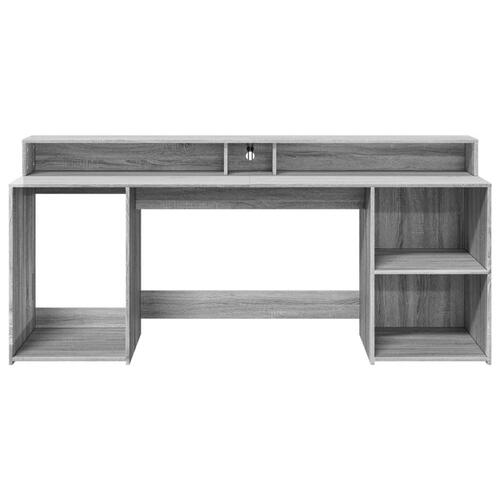 Skrivebord m. LED-lys 200x55x91 cm konstrueret træ grå sonoma