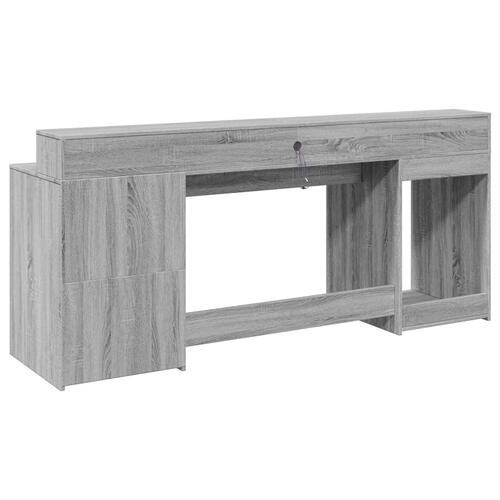 Skrivebord m. LED-lys 200x55x91 cm konstrueret træ grå sonoma