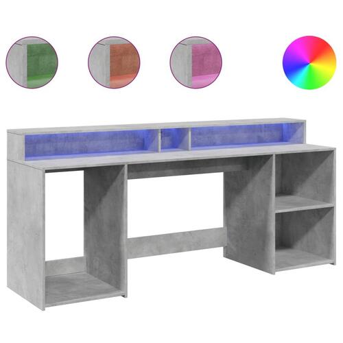 Skrivebord med LED-lys 200x55x91 cm konstrueret træ betongrå