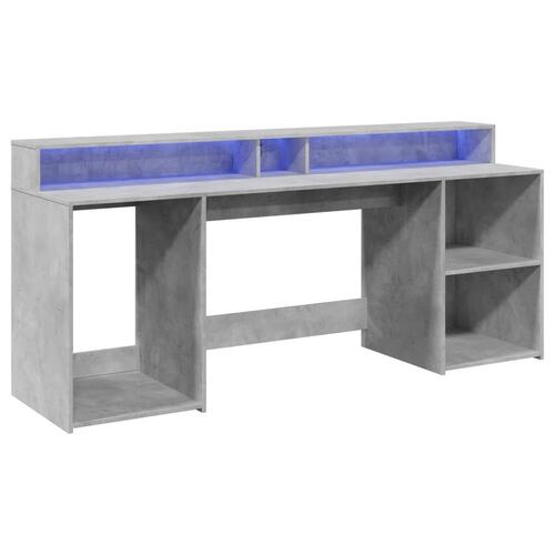 Skrivebord med LED-lys 200x55x91 cm konstrueret træ betongrå