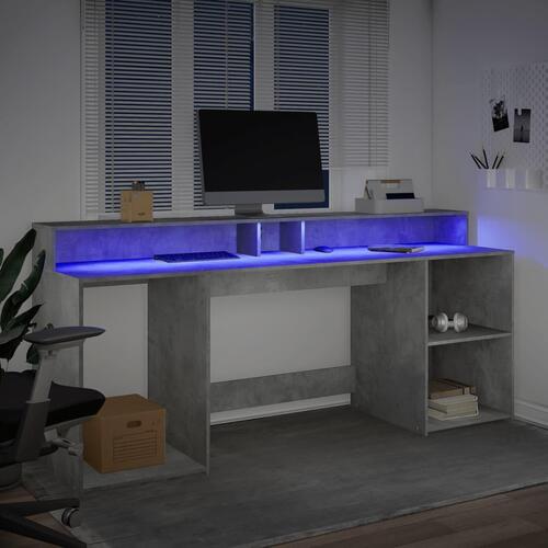 Skrivebord med LED-lys 200x55x91 cm konstrueret træ betongrå