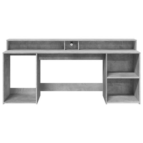 Skrivebord med LED-lys 200x55x91 cm konstrueret træ betongrå