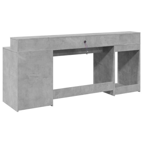 Skrivebord med LED-lys 200x55x91 cm konstrueret træ betongrå