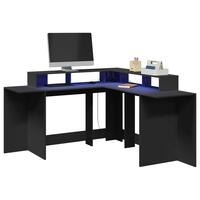 Skrivebord med LED-lys 152x152x91 cm konstrueret træ sort