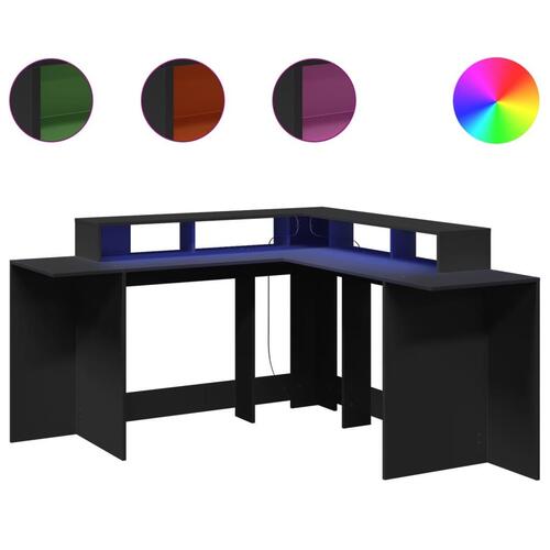 Skrivebord med LED-lys 152x152x91 cm konstrueret træ sort