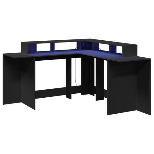 Skrivebord med LED-lys 152x152x91 cm konstrueret træ sort