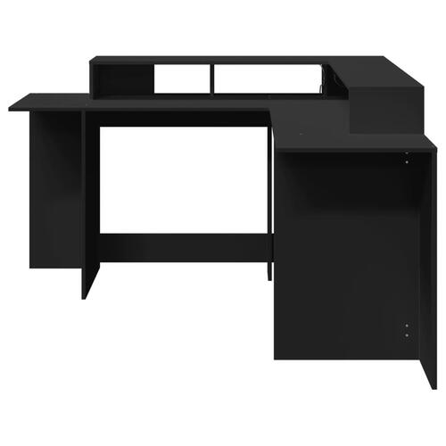 Skrivebord med LED-lys 152x152x91 cm konstrueret træ sort