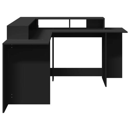 Skrivebord med LED-lys 152x152x91 cm konstrueret træ sort