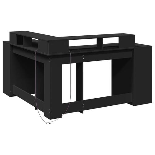 Skrivebord med LED-lys 152x152x91 cm konstrueret træ sort