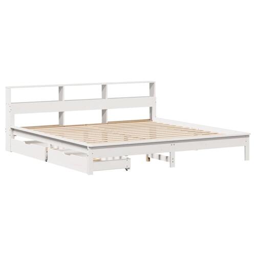 Seng med reol uden madras 200x200 cm massivt fyrretræ hvid