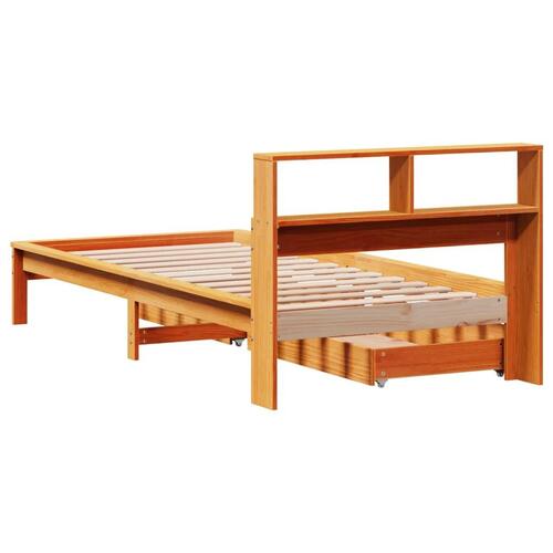 Seng med reol uden madras 90x200 cm massivt fyrretræ gyldenbrun