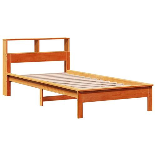 Seng med reol uden madras 90x200 cm massivt fyrretræ gyldenbrun
