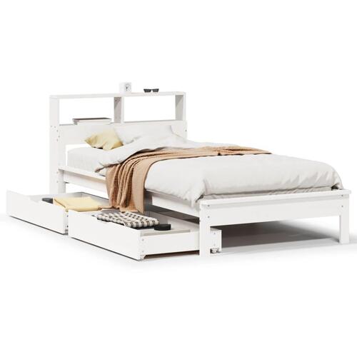 Seng med reol uden madras 75x190 cm massivt fyrretræ hvid