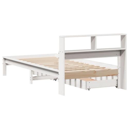 Seng med reol uden madras 75x190 cm massivt fyrretræ hvid
