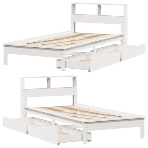 Seng med reol uden madras 75x190 cm massivt fyrretræ hvid