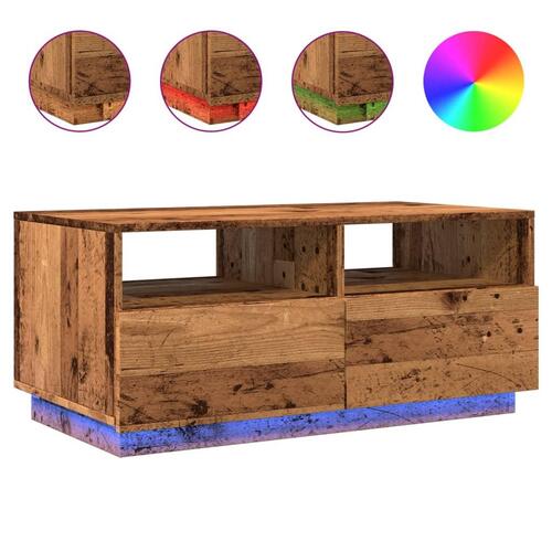 Sofabord med LED-lys 90x49x40 cm gammelt trælook