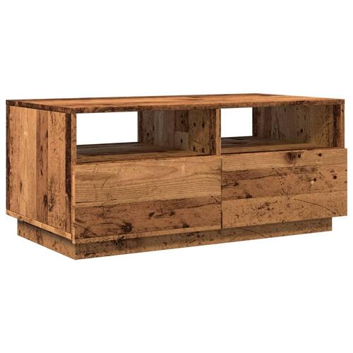 Sofabord med LED-lys 90x49x40 cm gammelt trælook