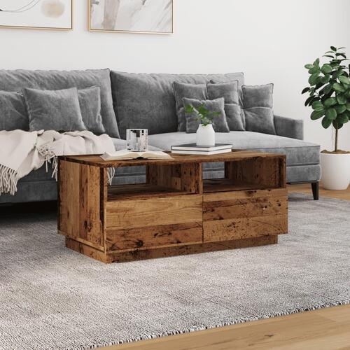 Sofabord med LED-lys 90x49x40 cm gammelt trælook