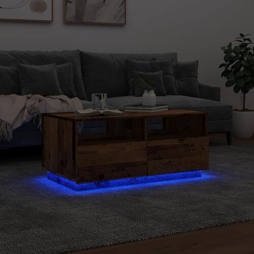 Sofabord med LED-lys 90x49x40 cm gammelt trælook